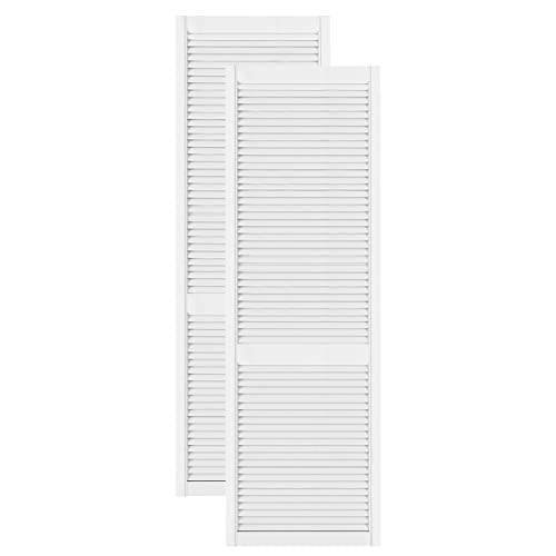 DecoMeister Puerta de Celosia Tipo Persiana Blanca con Marco de Madera Maciza de Pino Frente de Mueble Imprimado con Lamas Listones Abiertos de Dimensiones 594x2013 mm Juego de Dos Piezas