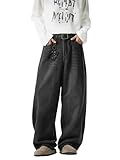 Mens Baggy Jeans Wide Leg Y2k Denim Pants Skater Hip Hop Fashion Loose Fit Casual Trousers Streetwear Black