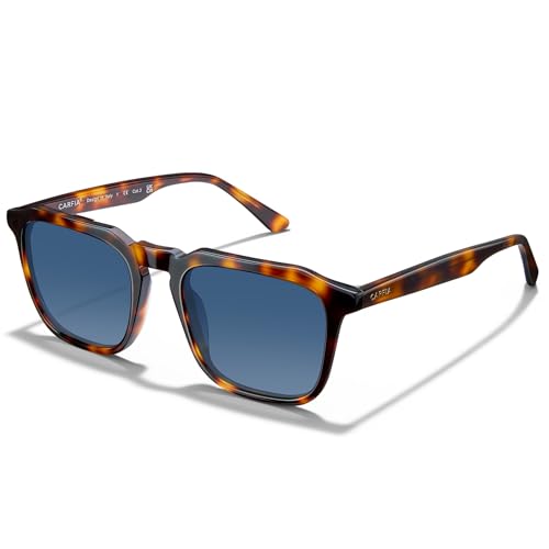 Image of CARFIA Retro Sunglasses for Men Polarized UV400 Protection, Hand-crafted Acetate, 60s Style Square Cool Sun Glasses