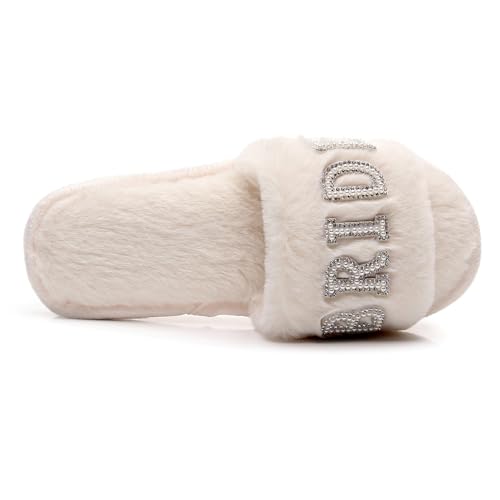Bride Slippers for Wedding White Letter Pearls Bride To Be Slippers for Bridal Shower Bachelorette Hen Wedding Party3