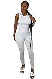 BYDIVA 2021 New Jumpsuit Casual Fitness Sporty Sleeveless Rompers Outfit White S