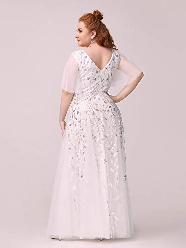 Image of Ever-Pretty Women's Sequin V Neck Plus Size Formal Dresses Evening Gown | Short Sleeve, A-Line, Empire Waist, Plus Size Mother of the Bride Dresses, Plus Size Gala Dress