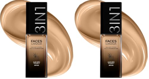 Image of FACES CANADA All Day Hydra Matte Foundation | 3-in-1 Foundation + Moisturizer + SPF 30 | 24 HR Aloe Hydration & Vitamin C | 10HR Long Wear | Medium to High Buildable Coverage | Honey Beige 031 | 25ml