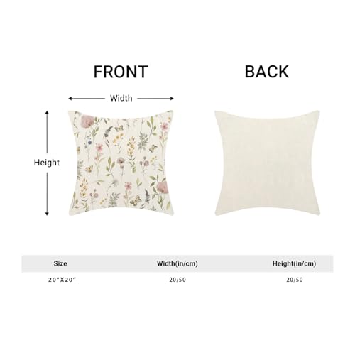 Image of Spring Pillow Covers 20x20 Inch Set of 2, Sage Green Pink Wild Flower Throw Pillows Case,Colorful Seasonal Floral Plant Outdoor Decorative Farmhouse Decor Cushion Covers for Home Sofa Bed Couch