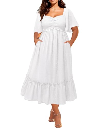 Image of Plus Size Summer Dresses - Maxi Casual Wedding Guest Graduation Easter Long Dress with Pockets