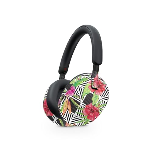 Image of MightySkins Carbon Fiber Skin Compatible with Sony WH-1000XM5 Headphones - Pop Hibiscus | Protective, Durable Textured Carbon Fiber Finish | Easy to Apply