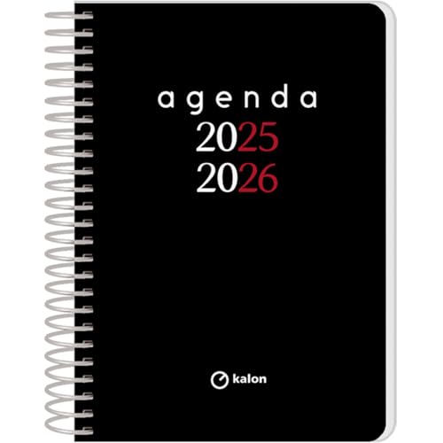 Q Kalon - Agenda Escolar 2025 2026 - Día Página, Tamaño A6 (12x17 cm), Español e Inglés, Septiembre a Junio, Cierre de Espiral, Tapa Flexible con Plástico Protector - Planner