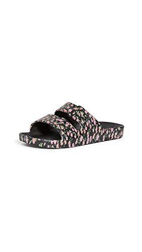 Freedom Moses Women's Moses Two Band Slides, Pop Bloom, Black, Floral, 9-10 Medium US