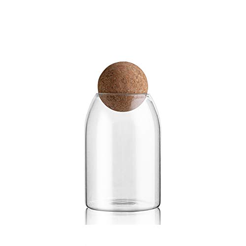 MOLFUJ 750ML/25Oz Glass Storage Container with Ball Cork Cute Decorative Organizer Bottle Canister Jar with Air Tight Wood Lid for Food Coffee Candy Bathroom Apothecary Cotton Swab Qtip Holder