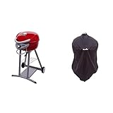 Char-Broil 20602109 Patio Bistro TRU-Infrared Electric Grill, Red & Kettleman Grill Cover