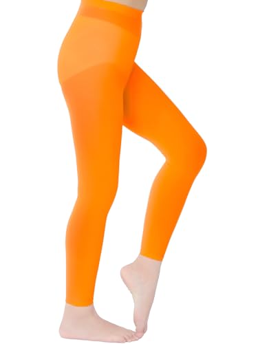 FANCAME Girls Footless Dance Tights for Ballet Semi Opaque Tights School Students Multiple Colors (6-8Y Orange)