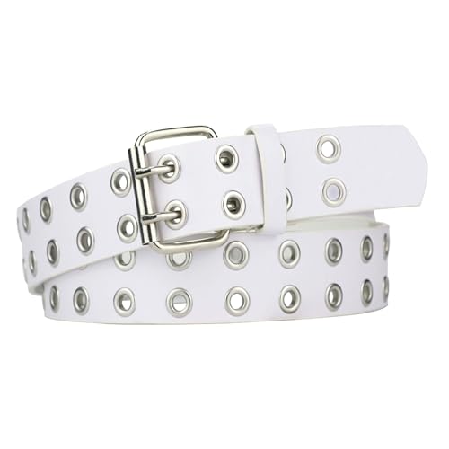 Image of Grommet Leather Belts for Women, Black Belt Women Men with Double Holes