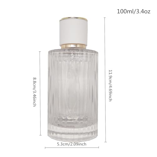 Glass Spray Bottles for Perfume,3.4oz Empty Clear Vertical Stripes Round Fine Mist Spray Container 100ml,2PCS (Clear+White)2