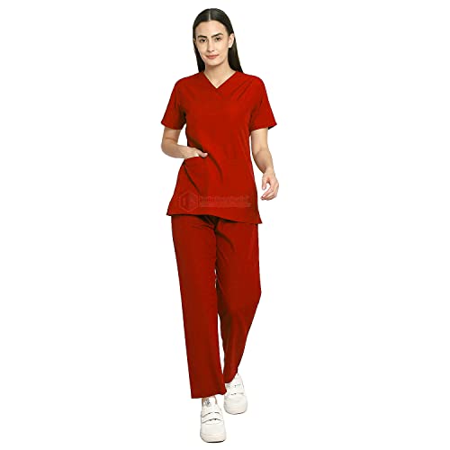 Image of IS IndoSurgicals Faux Wrap Scrub Suits for Doctors Women OT Dress (XXS, Red)