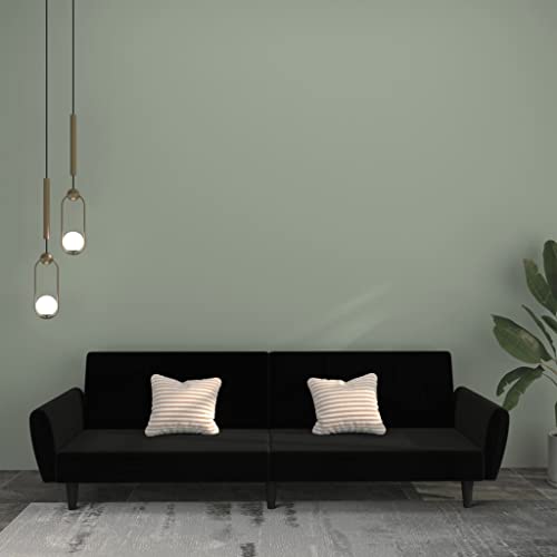 Runheo Canapé-lit 2 Places Noir Velours Convertible modulable avec Couchage Double canapé Banquette Sofa pour Salon séjour Bureau Studio Moderne scandinave...