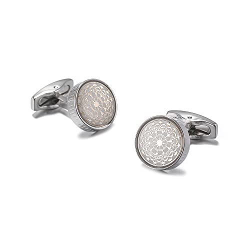Cufflinks For Men Elegant White Pattern Cufflinks Round Shirt Cufflinks Classic Cuff Links For Men Business Gifts Valentine's Day Anniversary Birthday Christmas #TOP10