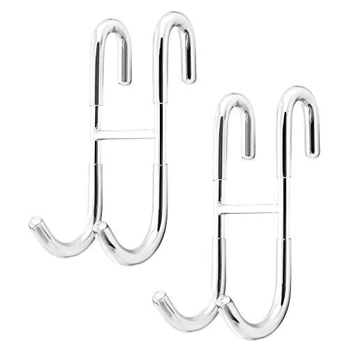 VOANZO 2 Pcs Stainless Steel Shower Door Hooks S Shaped Extended Towel Hanger Bathroom Double Hooks for Bathroom Glass Door