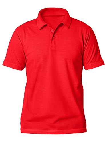 Love My Fashions Mens Polo Shirts Short Sleeves & Knitted Collar, Regular Fit, Casual Plain Cotton T-Shirt for Men Red