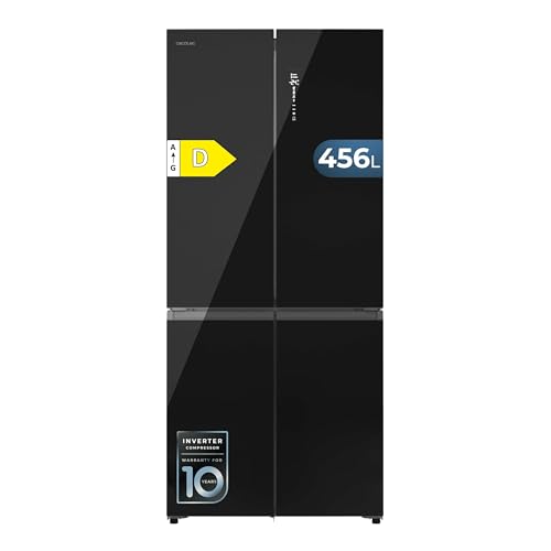 Cecotec Frigorífico 4 Puertas Semi Integrable Bolero CoolMarket 4D 456 SBI Black Glass D, Extra Capacidad Inside 456L, 190 cm de Alto, 83,3 cm de Ancho, Clase D, Silencioso, Negro
