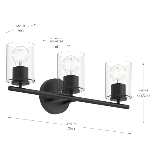 Image of Progress Lighting Replay 22 Inch 3-Light Vanity Light, Transitional, Black with Clear Glass Shades, (7.875 inch H x 22 inch W x 6 inch D), P300583-031