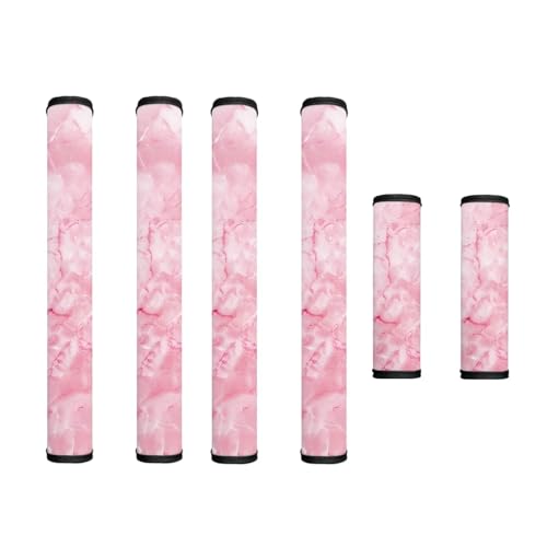 Image of 6 PCS Fridge Oven Door Handle Covers Washable Microwave Dishwasher Door Cloth Protector Anti Slip Water-Resistant Easy Installation Keep Off Smudges, Fingerprint, Stain, Pink Marble