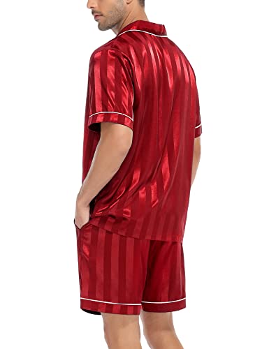 Image of SWOMOG Satin Matching Pajamas Sets Couple Silk Button Down Nightwear Women & Men Short Sleeve Sleepwear 2 Pieces Loungewear