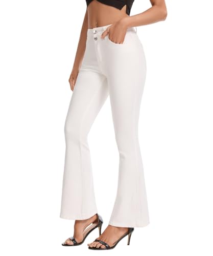 VIPONES Bell Bottom Jeans for Women Trendy 2026 High Waisted Stretchy Bootcut Wide Leg Womens Flare Jeans Classic White Denim Pants(1020 8)