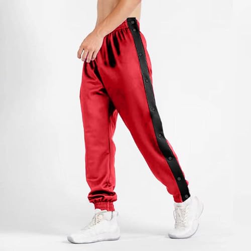Mens Tear Basketball Pants Casual High Split Snap Button Cotton Post- Sweatpants with Pockets2
