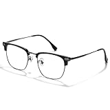 ZanyLen Blue Blocker Glasses for Men Metal Browline Computer Gaming Glasses With Blue Ray Filter (Gunmetal/Black TR90 Eyeglasses)