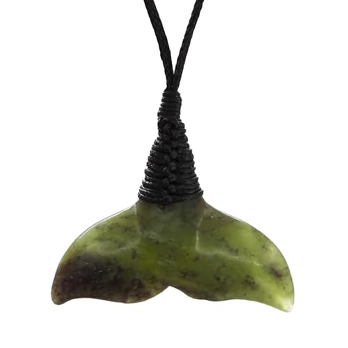100% New Zealand Jade Necklace for Men and Women, Hand Carved Maori Jade Pendant for Men With Black Adjustable Cord, Pounamu Green Stone Jewelry, Whale Tail Nephrite Jade