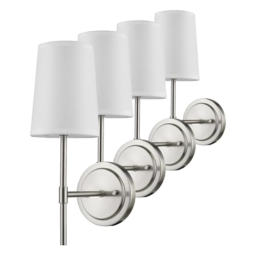 Image of GLOBE Electric 51858 Clarissa 1-Light Wall Sconce, Brushed Nickel, White Fabric Shade, Bulb Not Included (Pack of 4)