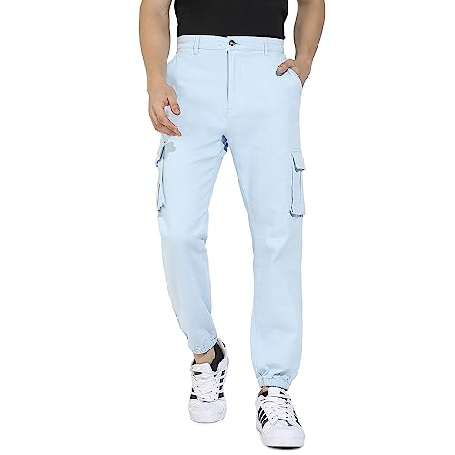 Image of CAHOOT Men's Cuffed Hem Cargo Trousers for Casual Wear | 6 Pockets | Regular Fit | Button Closure | Cotton Poly Cargo Pant Crafted with Comfort Fit for Everyday Wear