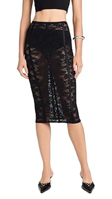 Fleur du Mal Women's Le Stretch Lace Pencil Skirt, Black, L
