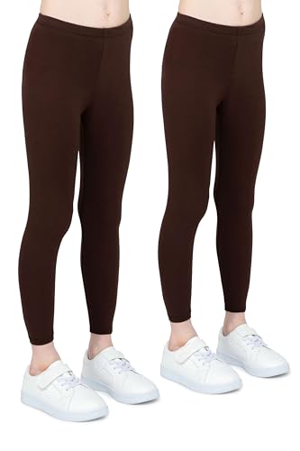 infatti Paquete de 2 Leggings para Niñas Tela de Algodón Transpirable Pantalones Elegantes para Niños Pantalones Cómodos para Niños Deportes Ballet Escuela Gimnasia, Marrón 10 años (140 cm)