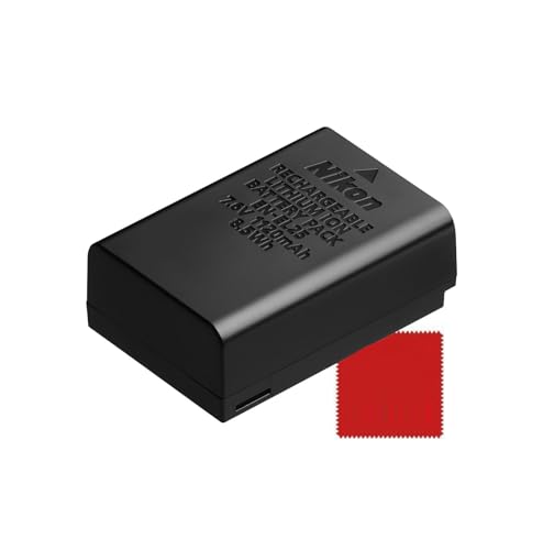 Nikon EN-EL25 Rechargeable Lithium-Ion Battery Bundle with Microfiber Cloth for Z30 Z50 Z50 II Zfc & More (Bulk Packaging)