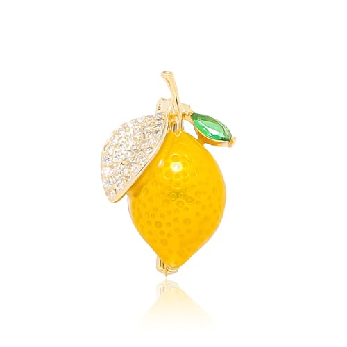 Image of Cute Lemon Brooch Pin for Women Rhinestone Fruit Little Brooch Sparkling Crystal Strawberry Cherry Enamel Pin Christmas Birthday Art Deco Jewelry Gifts