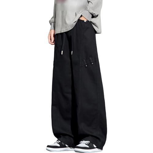 Duohropke Pantalones cargo para hombre, pantalones holgados Y2K, ropa de calle, cintura elástica, pantalones con bolsillos, pantalones hippie, pantalones de joggy, pierna recta, pantalones de deporte
