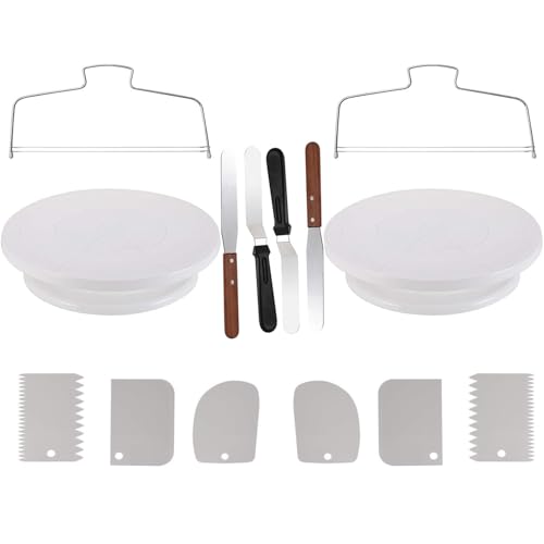 Baking Supplies Turntable,Cake Decorating Supplies with Decorating Comb/Icing Smoother(6pcs),2 Icing