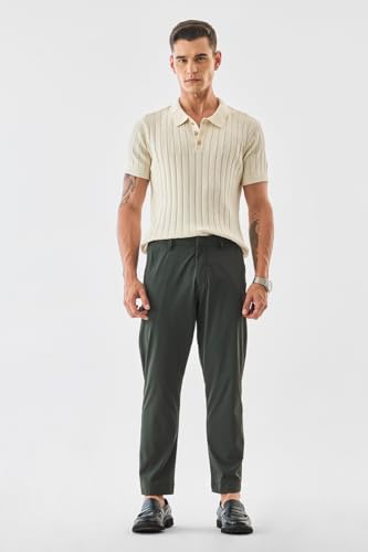 Image of SNITCH Men Trousers | Slim Fit Mid Rise Solid Design | Rayon Blend with Medium Stretch & Smooth Texture | Button & Zip Closure for Casual & Office Wear