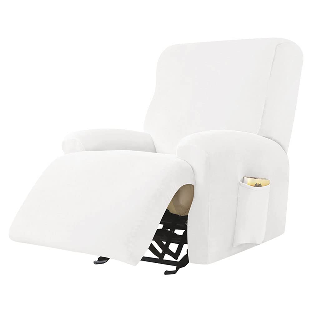 YOPOIY Elástico de Microfibra de 4 Piezas Cubierta de sofá reclinable Super Suave Funda Reclinable con Bolsillos Lavable Funda De Sillón para niños, Mascota -Blanco