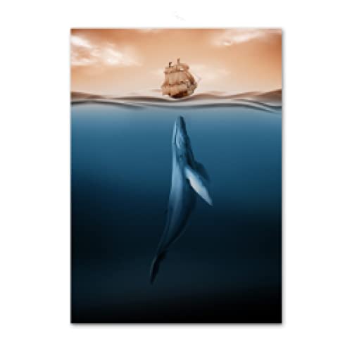 Toile Navire et Baleine Abstraite pour Salon Lumineux Style Scandinave