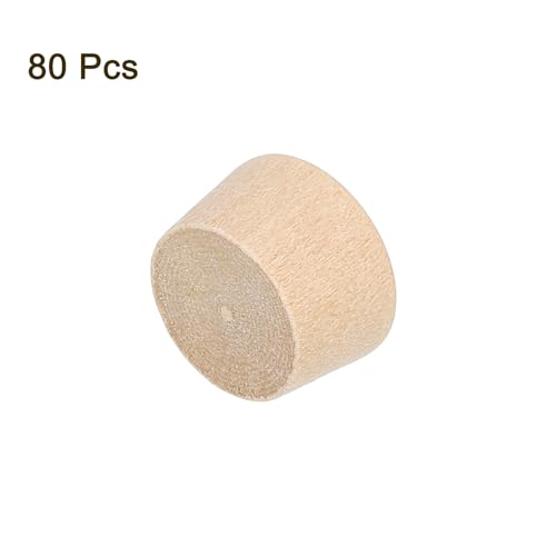 Image of uxcell 80Pcs Wood Button Plugs, 12mm /0.47 inch Flat Head Hardwood Screw Hole Plug Wooden Caps Buttons Wood Plug for Furniture Woodworking Craft Decor (13.5mm x 12mm)