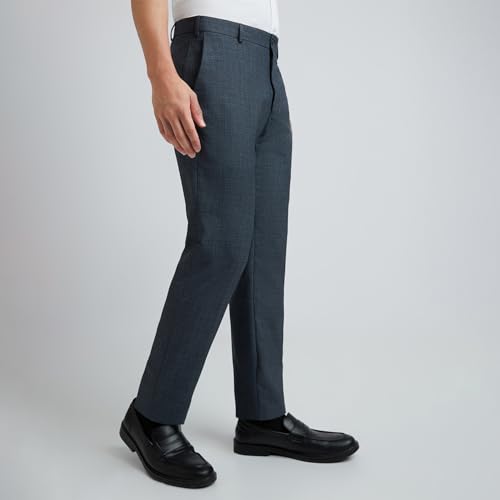 Image of Raymond Men's Slim Fit Mid Rise Solid Pattern Poly Viscose Blend Flat Front Formal Trouser