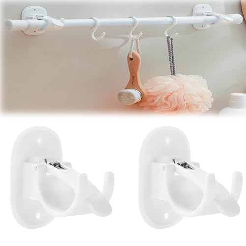 SHPUJUN 2 soportes para barra de cortina sin taladrar (blanco)