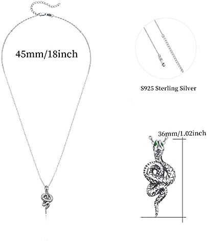 ZIPPICE Silver Crystal Snake Necklace, 925 Sterling Silver Spiritual Healing Quartz Crystal Snake Pendant Necklace, Carved Texture Snake Necklace, Punk Gothic Jewelry Gifts For Men Women