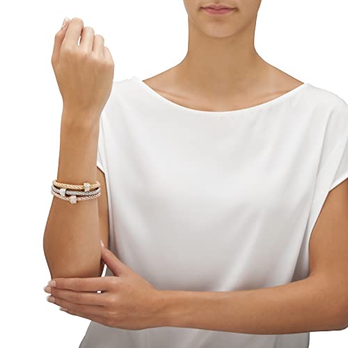PalmBeach Goldtone Silvertone and Rose Goldtone Crystal 3 Piece Stretch Bracelet Set, 8 inch Length3