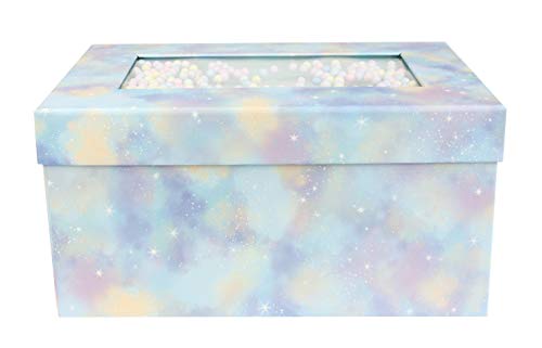 Emartbuy Luxe Rigide Boîte-Cadeau de Présentation En Forme de Rectangle, 25 x 16 x 11 cm, Boîte Pastel Bleu Avec Couvercle, Intérieur Brun Chocolat et Décoration de Boules Multicolores