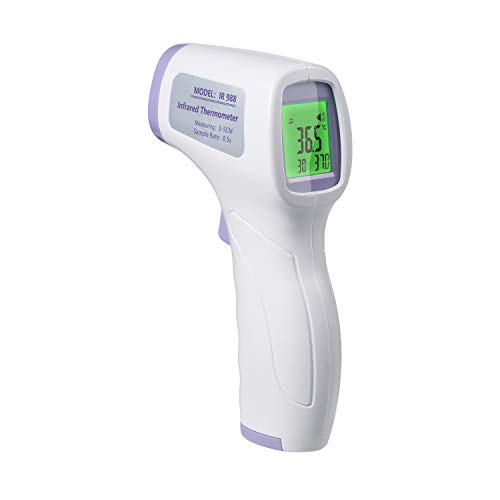 IR Infrared Digital Non-Contact Thermometer Gun with Three Color LCD Screen for Adult and Baby Forehead, Ear and Body Temperature with Fever Alarm and Memory Function