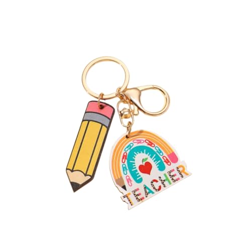 Wooden Rainbow Tassel Keychain Rainbow Inspirational Gifts Teacher Keyring for Teacher's Day Gift Back to School Keychain