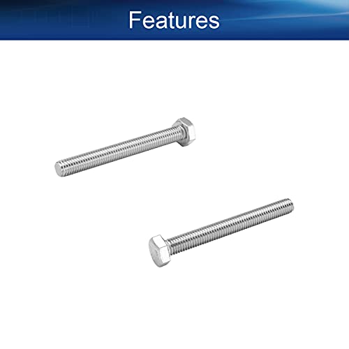 Image of Bettomshin 5Pcs M8 x 70mm Hex Bolts, 304 Stainless Steel 1.25mm Thread Pitch Fully Threaded Metric Hex Head Screw Bolts, Hexagon Screw Bolt, Hex Tap Bolts, Silver, A2-70 (Overall Size 75.3x13x13mm)